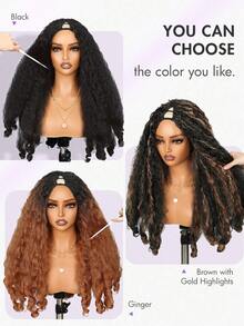 150% Density African Curly V-Part Partial Wig For Women, Voluminous Curly Hair, No Glue No Clip, Synthetic Black 16/24 Inch (#1B) - Black - View 8