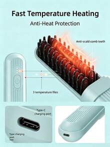 HYUNDAI Wireless Hair Straightener Brush MINI Capsule Cordless Hair Straightener With 3 Working Temperature Files Type-C Fast Charging - Blue - View 6