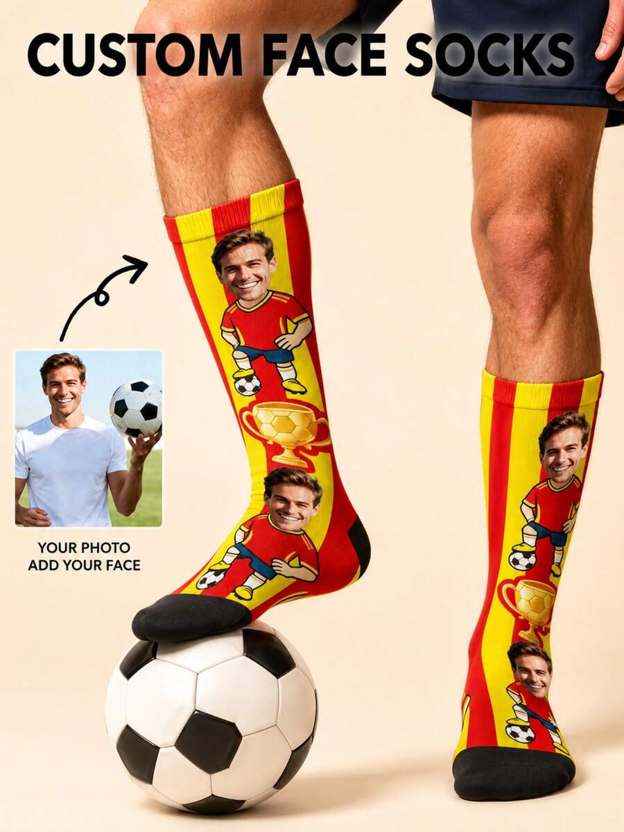 1 Pair Customized Photo Face Socks, Summer World Cup Football Sports Socks, Customized Printed Socks, Suitable For Humans, Graduation Gift - Multicolor - View 1
