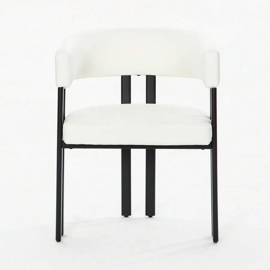Dining Chair Beige Faux Leather - Curved Back With Armrests - Ideal For Kitchen, Living Room - Beige - View 1