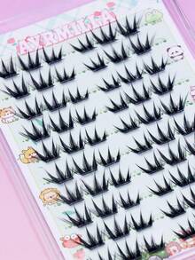 Self‑Adhesive Glue‑Free Sharp Wing Spiky Individual Lash Clusters Hand‑Made Reusable Natural Sharp‑End False Eyelashes Set, Come With Free Lash Tweezer And Brush For Daily Party Eye‑Makeup,Halloween - C - View 4