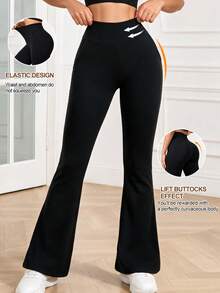 Women's High Waist Flare Yoga Pants Wide Leg Yoga Pants Loose Casual Sports Leggings For Fitness - Black - View 5
