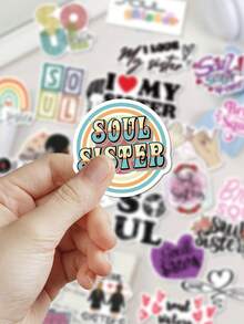 50 buah Stiker Pasangan Jiwa untuk Scrapbook, Buku Harian, Perencana, Buku Catatan, Casing Ponsel, Tablet, Biola, Lemari, Skateboard, Gitar, Hadiah Pesta - Belahan jiwa - View 2