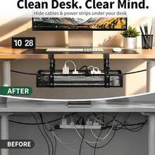No-Drill Under-Desk Cable Organizer Socket Mount Bracket Office Desk Mesh Hanging Basket Storage Rack - Multicolor - View 3