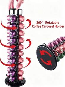 Rotatable Coffee Capsule Storage Rack, Black Metal Coffee Pod Holder, Rust‑Proof Coffee Capsule Organizer, Practical Accessory For Home Kitchen Coffee Bar, Holds Multiple Types Of Coffee Pods, Perfect For Daily Coffee Preparation - Black - View 6