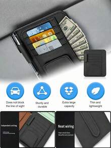 1pc Auto Car Sun Visor Organizer, Visor Holder, Car Sun Visor Mutil-Pocket Storage Organizer,Car Truck SUV Storage Pouch Holder, Multifunctional Auto Interior Accessories Storage Pocket Sun Visor Pouch For Fashion Glasses, Document, Card,Driver License - Black - View 2