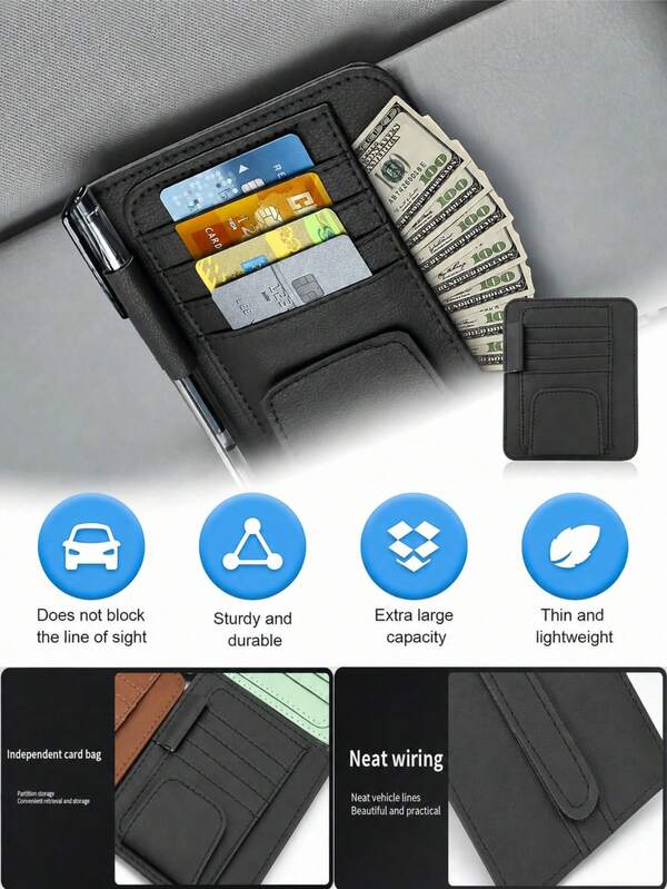 1pc Auto Car Sun Visor Organizer, Visor Holder, Car Sun Visor Mutil-Pocket Storage Organizer,Car Truck SUV Storage Pouch Holder, Multifunctional Auto Interior Accessories Storage Pocket Sun Visor Pouch For Fashion Glasses, Document, Card,Driver License