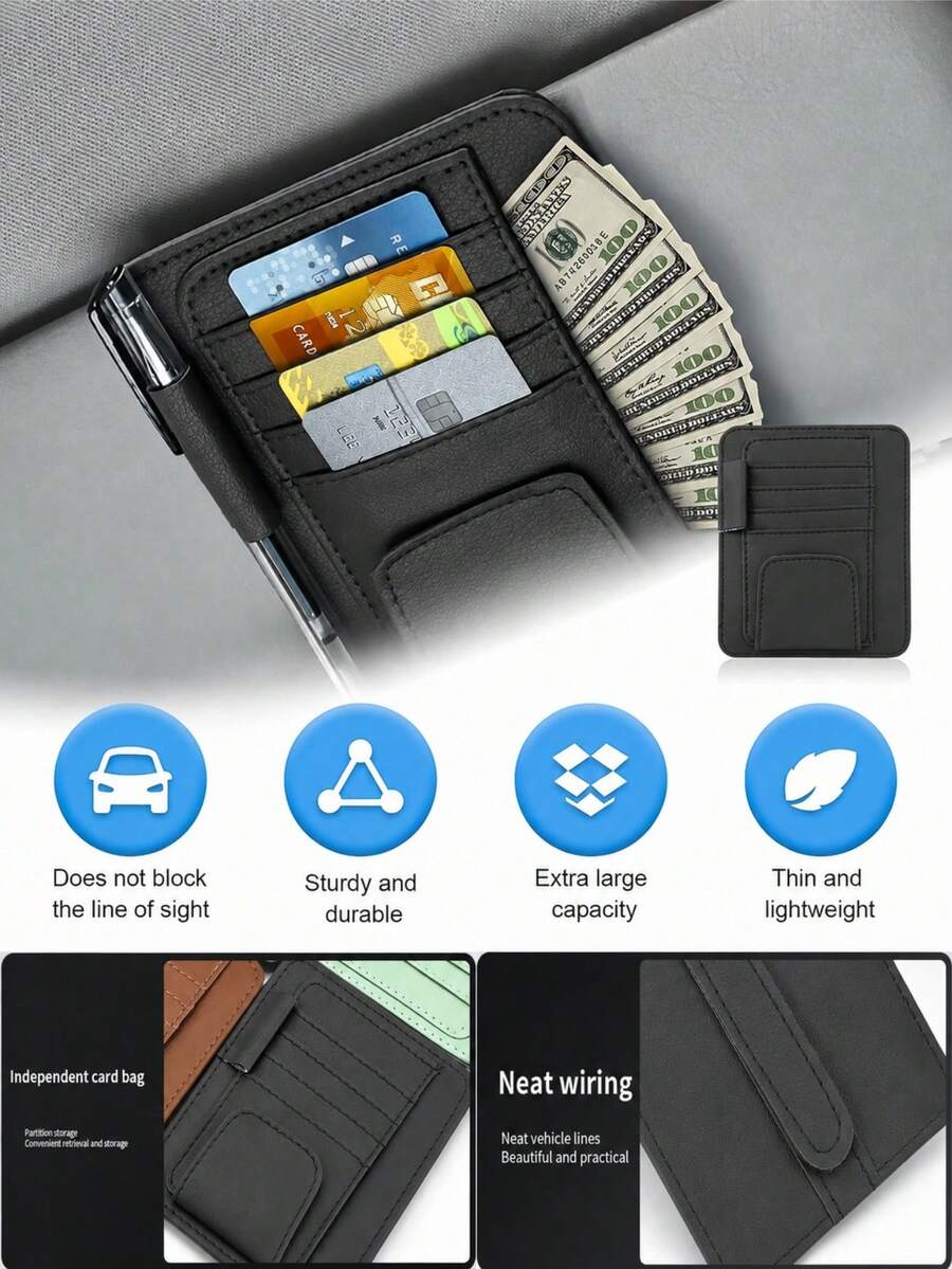 1pc Auto Car Sun Visor Organizer, Visor Holder, Car Sun Visor Mutil-Pocket Storage Organizer,Car Truck SUV Storage Pouch Holder, Multifunctional Auto Interior Accessories Storage Pocket Sun Visor Pouch For Fashion Glasses, Document, Card,Driver License