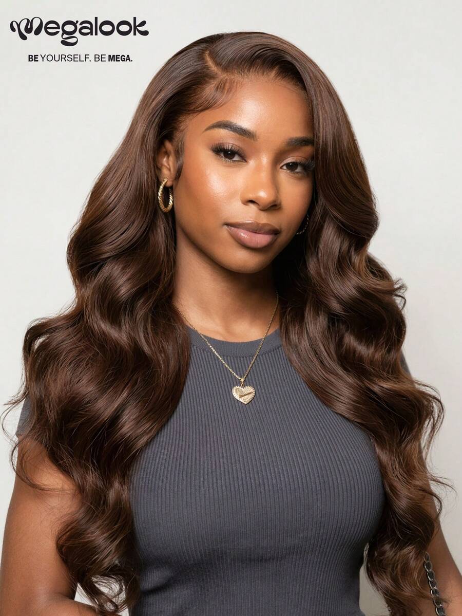 MEGALOOK Dark Brown Body Wave 13x6 Lace Front Wigs 30 Inch Transparent Lace 100% Human Hair Glueless Pre-Bleached Knots Pre-Plucked Hairline With Drawstring Beginner Friendly Wig For Women - S4 - View 1
