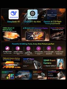 Blackview Oscal Pilot 3 5G AI 強固型手機 全球版 6.78 吋 2.4K 螢幕 120Hz 智慧 AI 刷新率 50MP AI 主鏡頭與 20MP 夜視相機 MediaTek Dimensity 6300 CPU 7500mAh 電池 33W 快充 NFC - 黑色 - 查看 2