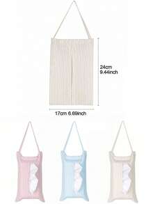 1pc Nordic Striped Hanging Tissue Holder Home Decor, Reusable Fabric Tissue Storage Box Suitable For Car Seats, Bathroom, Bedroom, Lightweight And Portable Tissue Organizer - Multicolor - View 7