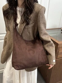 大容量麂皮托特包 女款 2026新款韓式風格 高端時尚休閒百搭單肩通勤購物包 - 咖啡 - 查看 4