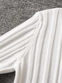 Boys' Preppy Solid Color Striped Stand Collar Sweater Long Sleeve Knit Pullover, Suitable For School Daily Casual Wear In Spring, Autumn, Winter - White - View 4