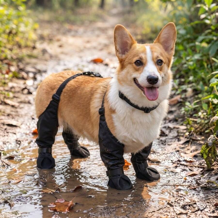 1件裝四季通用防水雨靴，適合小型至中型犬，耐髒黑色，防滑軟底戶外狗鞋，透氣耐用防污爪部保護，輕量易穿脫，雨天散步、旅行與日常使用必備，狗主人必備