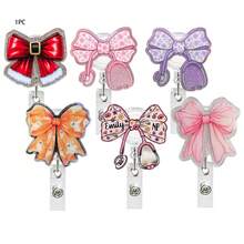 1pc Bow Knot Retractable Badge Reel With Rotating ID Clip - Multicolor - View 6