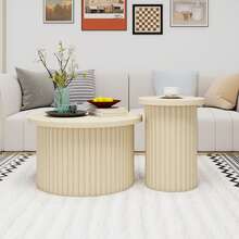 Round Coffee Table Set - 2 Piece, Natural Wood Finish - Natural - 查看 1
