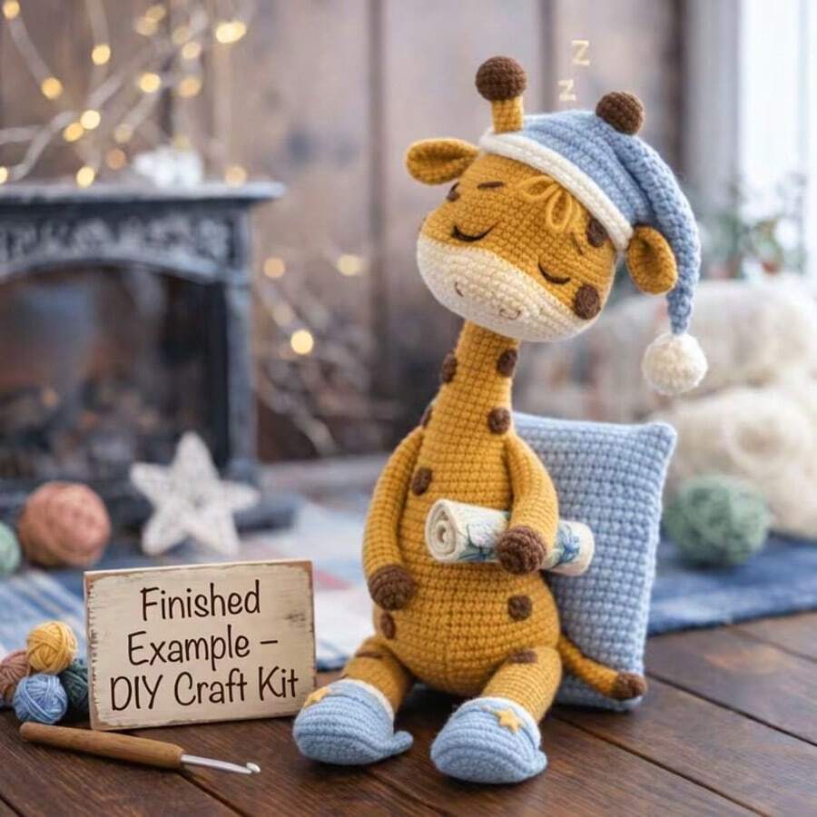 1pc Sleeping Giraffe/German Shepherd Crochet Kit (Materials Only. Simple Hand Crocheting Needed). Beginner-Friendly DIY Kit With Step-By-Step Guides & English Manual. Lovely Design For Home Decoration, Ideal Creative Gift For Birthdays & Festivals. - DIY Crochet Kit - View 1