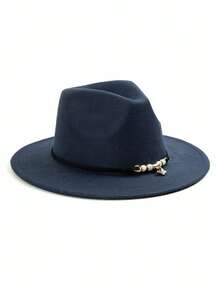 1pc Women's Wide Brim Felt Hat, Woven Rope & Pearl Pendant Decor Vintage Hat, Suitable For Party, Travel, Photography, Daily Wear - Top Hat - View 10