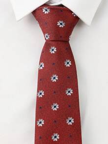 ZLQ&GOU 1 Buah Dasi Pria Motif Bunga, Dasi Jacquard Merah 7cm, Cocok untuk Pernikahan, Pesta, dan Liburan - Merah - View 2