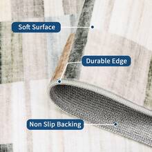 Modern Home Decor Patchwork Living Room Area Rug Stain Resistant Non Slip Hallway Runner Rug Printed Thin Low Pile Mat Throw Rug Washable Bordered Carpet Easy To Clean Soft Non Shedding Floorcover For Dinning Room Kitchen Laundry Bathroom Bedroom - 卡其色 - 查看 8