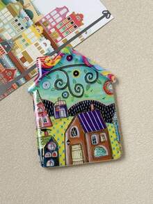 1pc Creative Cozy Fairy Tale Town Style House Shaped High-Definition Printed Gold Foil Embossed Fridge Magnet, Suitable For Home Decor, Daily Use, Travel Cultural Creative, Holiday And Birthday Gift - House Fridge Magnet - View 13