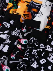 1/3/5/6/10 Pairs Random Unisex Halloween Party Theme Skeleton & Pumpkin Pattern Mid-Calf Socks For Holiday Use - Multicolor - View 7