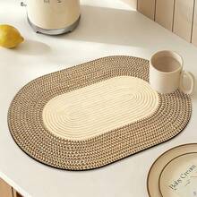 Kitchen Draining Mat, Home Dining Table Mat, Absorbent Mat, Countertop Dish Mat, Bowl & Plate Drying Mat, Coffee Mat, 3.6mm Thickness - Khaki Woven - View 6