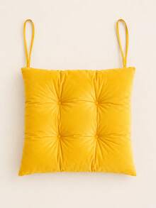 2 Pieces Set Soft Polyester Chair Cushions, Made In Turkey, Machine Washable, 40x40 Cm Seat Pads For Dining Room, Kitchen, Garden, Office & Cafe Chairs - Yellow - View 2