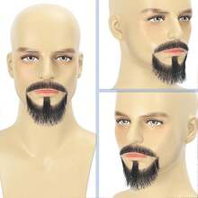 Fake Beard& Mustache, Men's Realistic Invisible Lace False Facial Hair | 100% Human Hair, Hand-Tied On Breathable Lace. Natural Facial Hair For Cosplay, Theater & Daily - Multicolor - View 6