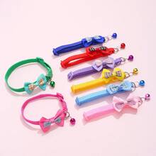 DIY Personalized Soft Cat Adjustable Collar With Bell, Bowknot Cat Collar, Cat Bell Collar, Cat Collar, Customized Pet Name Tag, Adjustable Basic Collar, Suitable For Medium And Small Dogs, Cats, Kittens And Puppies, With Buckle - Multicolor - View 6
