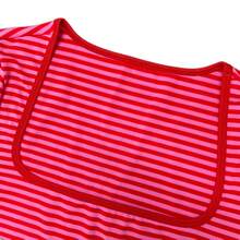 2026 Spring/Summer Striped Casual Versatile Elegant Square Neck Contrast Color Raglan Sleeve T-Shirt, Suitable For Office, Party, Travel And Multiple Occasions - Hot Pink - View 4