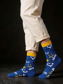 1/3 Pairs Men's Mid-Calf Socks With Graffiti Funny Cartoon Expression Pattern, Elastic Design, Creative Fashion Style, Men's Socks, Spring/Autumn Thin Breathable Comfortable Moisture-Wicking Sweat-Absorbing Socks, Sports Casual Streetwear Style, Suitable For Holiday Gifts, Daily Wear, Party - Multicolor - View 6