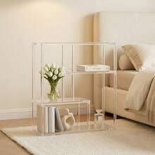 1PC Transparent Acrylic Bookshelf, 19.68x5.9x23.6 Inches, Multi-Layer Staggered Bookshelf And Asymmetrical Storage Rack, Modern Small Coffee Table, Suitable For Living Room, Bedroom, Sofa Side And Home Decor - Transparent - View 3