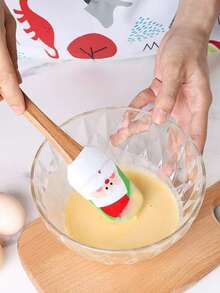 Custom Text Logo Silicone Scraper With Wooden Handle, Cream Spatula, Christmas Scraper, Butter Stirring Knife, Baking Scraper, Christmas Series Silicone Scraper, Kitchen Baking Cream Spatula, Dessert Cake Scraper, Baking Tools - Multicolor - View 6