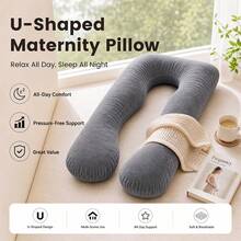 AVXLRQ Cooling U-Shaped Pregnancy Pillow, Full Body Support Maternity Pillow, Removable Polyester Pillowcase, Machine Washable, Soft And Comfortable - Light Grey - View 4