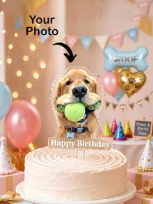 Personalized Custom Portrait Photo Cake Topper, Wavy Edge Acrylic Photo Topper, Customizable For Adults, Cats, Dogs And Pets, Suitable For Birthdays, Weddings, Anniversaries And Parties, Reusable Commemorative Cake Decoration - Multicolor - View 1