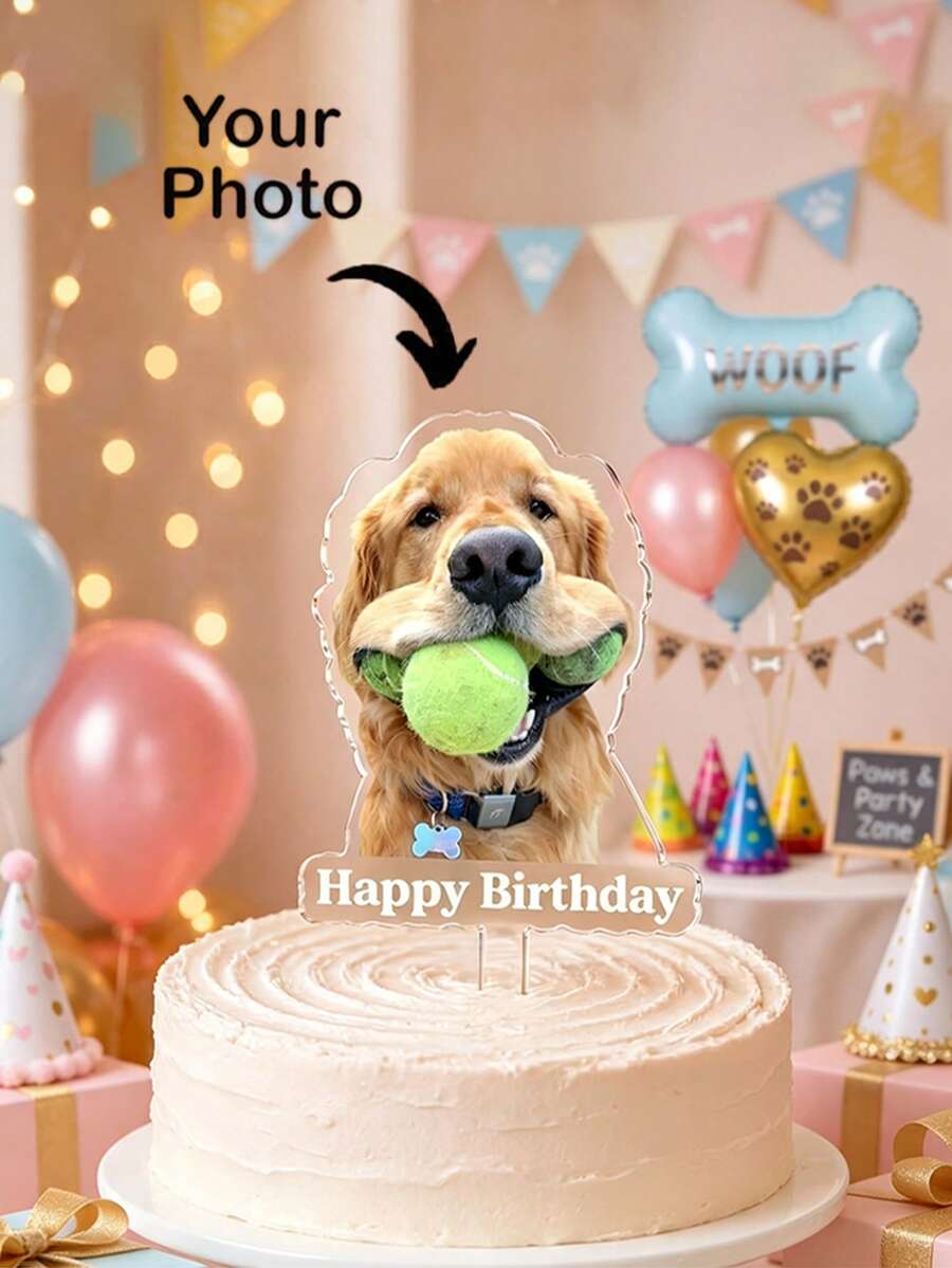 Personalized Custom Portrait Photo Cake Topper, Wavy Edge Acrylic Photo Topper, Customizable For Adults, Cats, Dogs And Pets, Suitable For Birthdays, Weddings, Anniversaries And Parties, Reusable Commemorative Cake Decoration - Multicolor - View 1