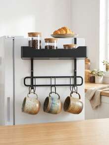 1pc 4-Tier Kitchen Refrigerator Hanging Rack, Rust-Proof Cast Iron Hanging Kitchen Storage Rack, No Drilling Required Storage Rack For Organizing Kitchen Essentials, Space-Saving Kitchen Accessory, Home Decor, Black - Multicolor - View 13