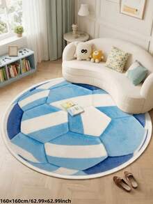 1pc 2026 New - Blue & White Football Round Washable Fluffy Carpet - Soft Bedroom, Living Room, Study, Children's Room Decorative Carpet, Perfect For Daily Home, Holiday, Party, Decorative Carpet, Bedroom Decor, Small Carpet, Carpet, Home Decor, Living Room Carpet, Living Room Small Carpet, Bedroom Carpet, Living Room Home Decor - Multicolor - View 4