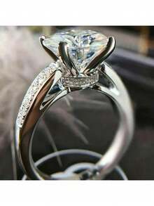 Luxury Exquisite Promise Ring - Embellished With Sparkling Cubic Zirconia, Perfect For Evening Wear And Daily Use, Fashionable Women's Engagement Ring, Exquisite Accessory And Romantic Gift Choice For Special Occasions. - Silver - View 4