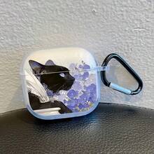 1pc Purple Flower & Black Cat Pattern Apple Bluetooth Earphone Protective Case 1/2, 3/4 Generation Black Card Ring Anti-Scratch Anti-Drop Pro/Pro2/Pro3 Soft Shell - Multicolor - View 3