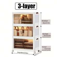 CFQNI 4layers Plastic Storage Bins, Foldable Storage Bins With LIDS And Wheels, Foldable Storage Boxes With Doors, Closet Storage And Storage Drawers, Foldable Stackable Lockers Outdoor Decor - White - View 11