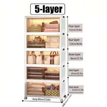 CFQNI 4layers Plastic Storage Bins, Foldable Storage Bins With LIDS And Wheels, Foldable Storage Boxes With Doors, Closet Storage And Storage Drawers, Foldable Stackable Lockers Outdoor Decor - White - View 12