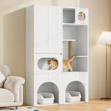 Cat Tree With Cat Mat, Cat Furniture, Pet Cabinet With Rattan Drawer, Pet Sideboard/TV Stand, No Cat Box, White, 120x50x65 - Tall Cabinet,140*45*195 cm - View 9