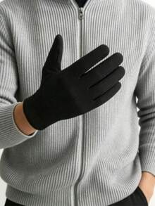 1 Pair Men's Warm Gloves, Touchscreen Compatible, Suitable For Daily Winter Use - Black - View 3