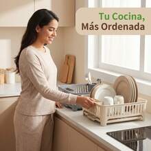 Escurridor de Vajilla Multifuncional FICZOY, Organizador de Platos y Cubiertos con Bandeja de Drenaje, 3 Tonos de Color para Encimera de Cocina - Ver 6