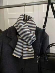 1pc Rainbow Striped Casual Polyester Knitted Scarf, Warm And Skin-Friendly For Autumn/Winter, Perfect Gift For Girlfriend Or Best Friend, Suitable For Outdoor Wear - Multicolor - View 11