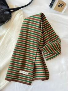 1pc Rainbow Striped Casual Polyester Knitted Scarf, Warm And Skin-Friendly For Autumn/Winter, Perfect Gift For Girlfriend Or Best Friend, Suitable For Outdoor Wear - Multicolor - View 12