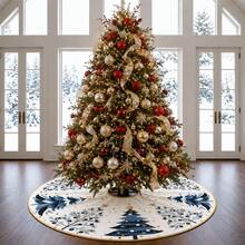 1 buah Alas Pohon Natal Bulat Berbagai Ukuran 60CM 90CM 120CM 150CM 180CM, Motif Pohon Natal, Bintang di Puncak Pohon, dan Kepingan Salju, Cocok untuk Acara Keluarga, Luar Ruangan, dan Dekorasi Natal di Halaman, Pohon Natal Tidak Termasuk, Hanya Alas Pohon - 1PC - View 3