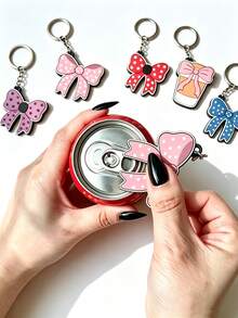2pcs Cute Bow-Shaped Can Opener Keychain, Portable Soda Beer Pull Tab Opener, Mini Beverage Bottle Opener, Sweet Bow Pendant, Multi-Functional Home Camping Tool, Cute Gift For Girls And Friends - Multicolor - View 5